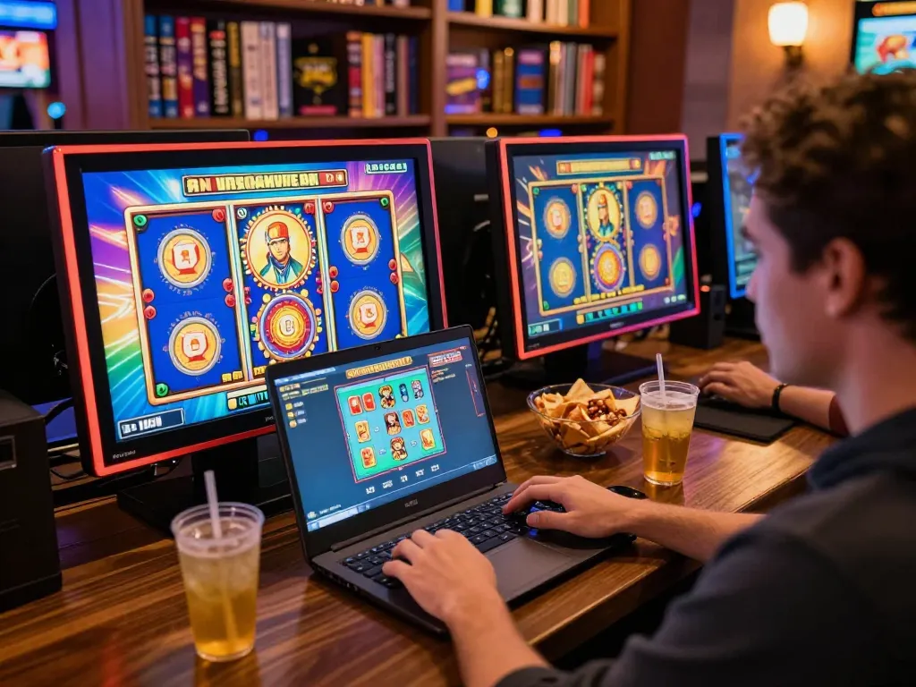 Enjoying a gaming session on slot 5k with engaging online graphics displayed on laptop