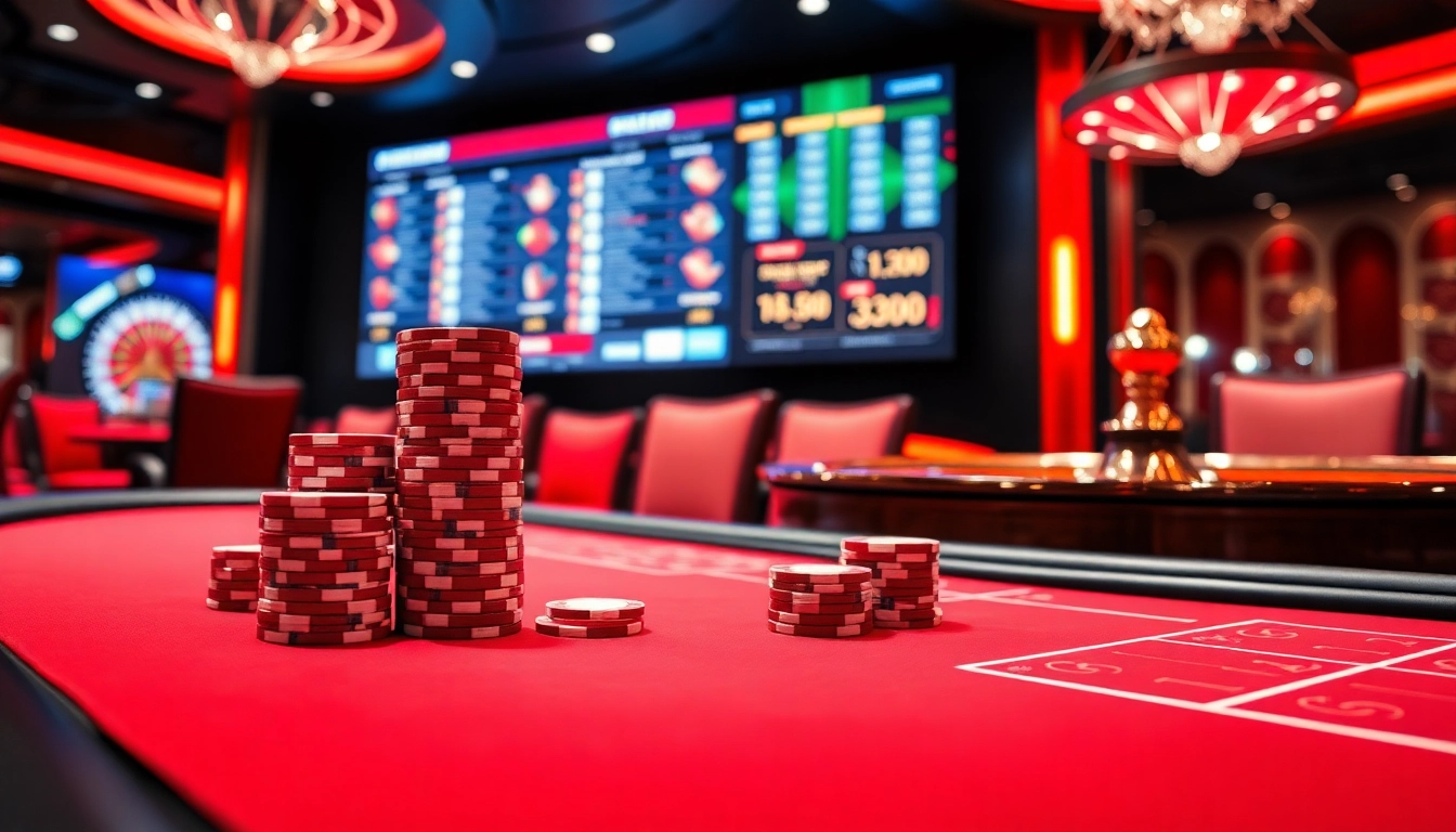 Engaging scene of MB66 online casino highlighting poker chips, roulette wheel, and betting interface.