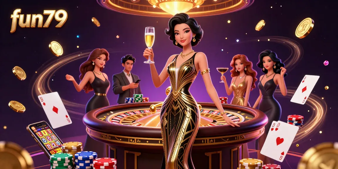 Join fun79's vibrant gaming scene filled with cascading coins, roulette wheels, and lucky winning elements.
