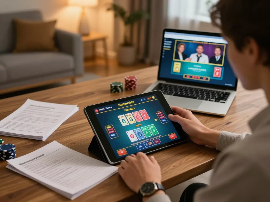 Engaging in online casino gameplay on a tablet at home, showcasing the 88xx interface.