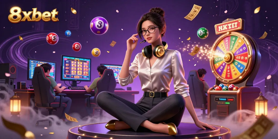 Experience thrilling games with 8xbet, an engaging scene of a professional gamer at a high-tech casino.