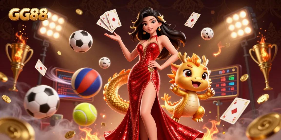 Experience the thrilling atmosphere of GG88 with a stunning Asian woman welcoming players amidst dynamic sports betting elements.