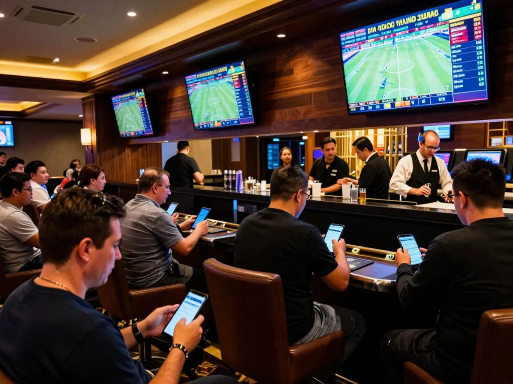 Watch sports and place bets at UU88 in an upscale casino betting lounge.