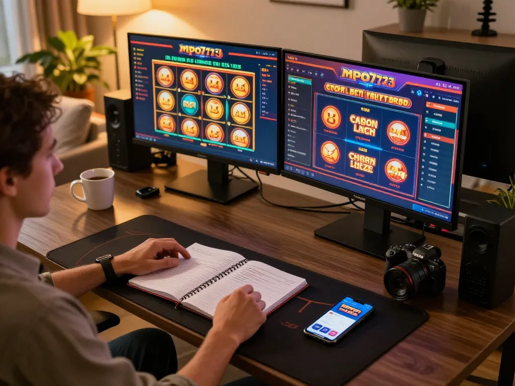 Engaging online casino gameplay with mpo777 displayed on multiple screens, showcasing responsible gaming.