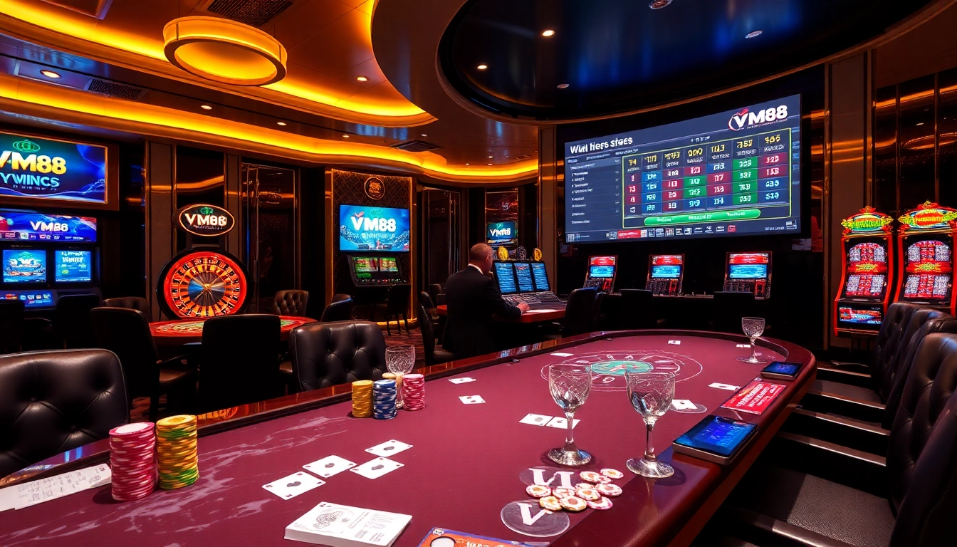 Players placing bets and dealing cards in VM88 casino with competitive odds and secure gaming
