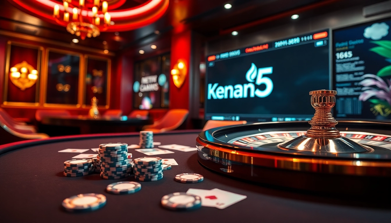 Players strategizing at a luxurious casino table with keonhacai5 branding visible.