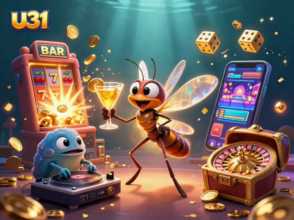 Experience thrilling casino action with U31's vibrant characters, dynamic slot machine explosions, and stunning gaming visuals.
