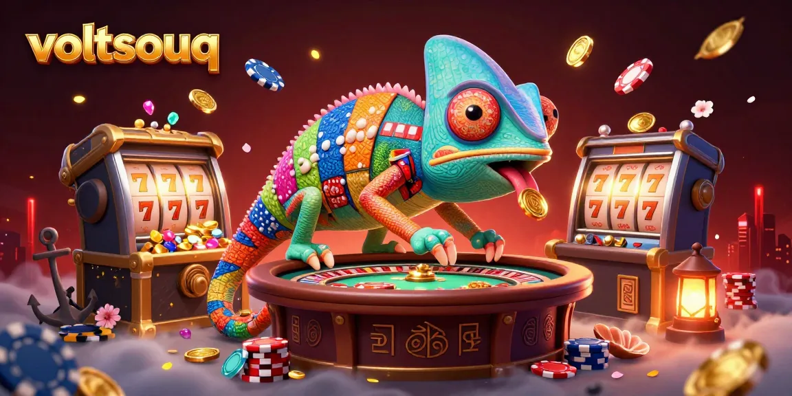 Experience thrilling gambling action with voltsouq's vibrant 3D casino illustration featuring an interactive chameleon theme.
