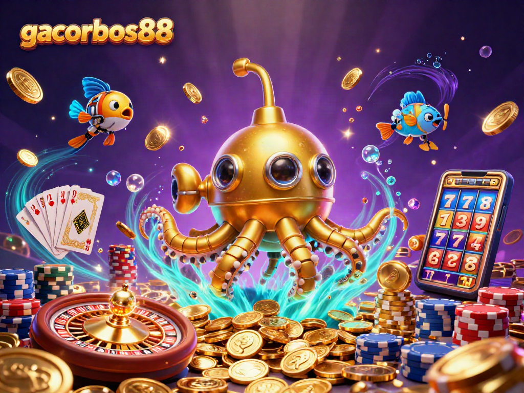 Spin the reels and win at gacorbos88 with cartoon submarine and golden coins all around.