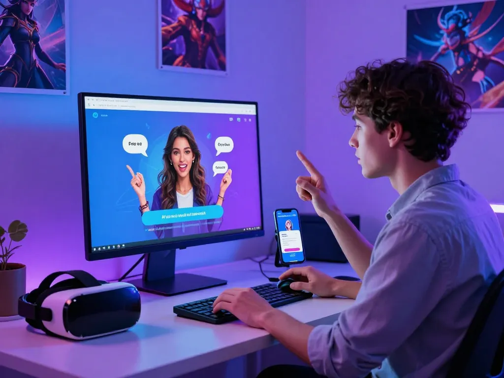 Engaging ai sex chat interface with a user immersed in playful conversation, showcasing modern digital companionship.