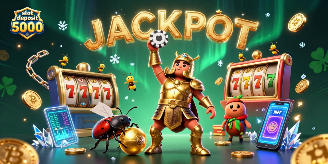Engage in slot deposit 5000 excitement with a hercules beetle and vibrant casino elements.