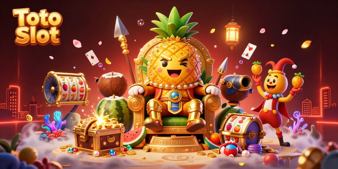 Toto Slot mengundang pemain dengan simbol buah dan mesin slot yang berkilauan.