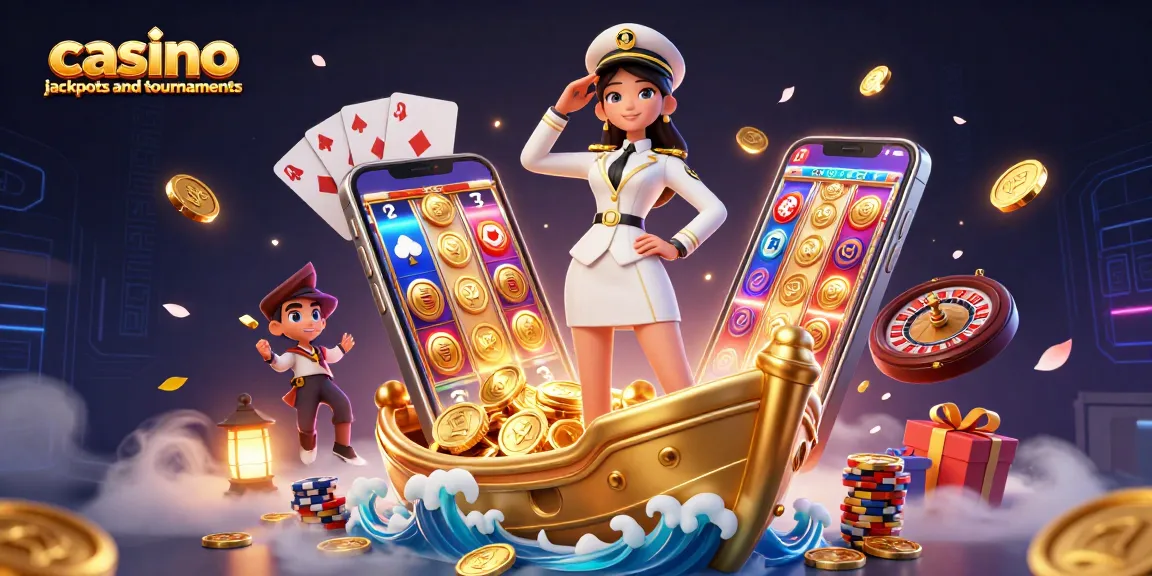 Exciting scene showcasing casino jackpots and tournaments with vibrant gameplay elements and gold coins.