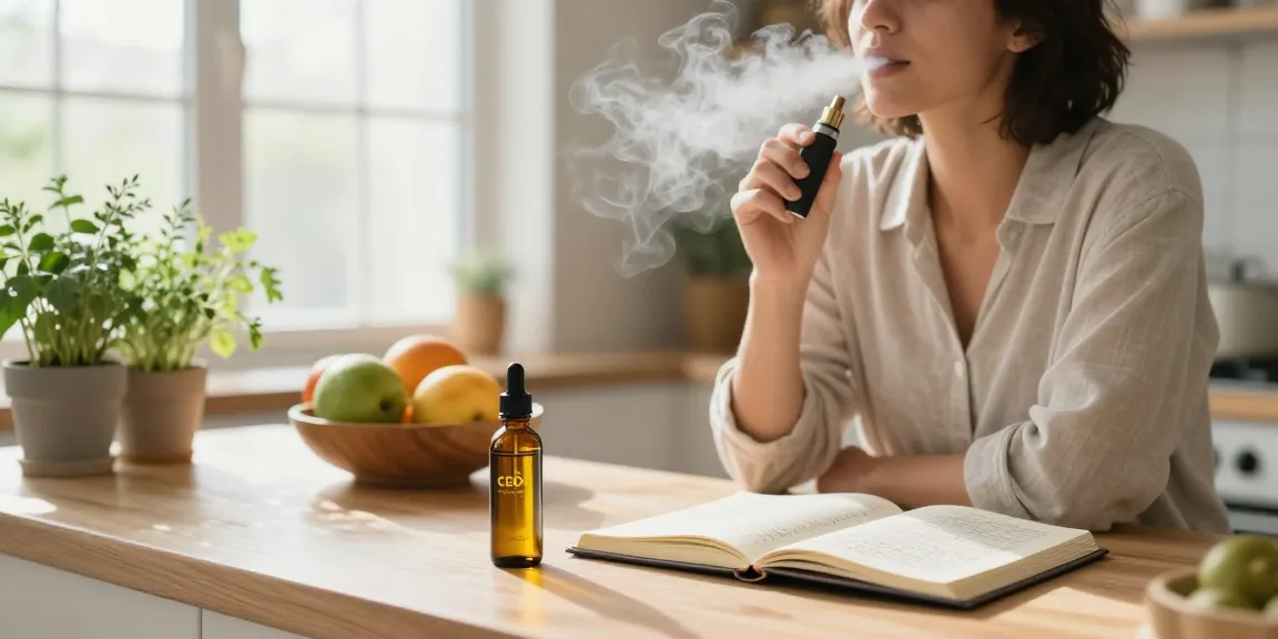 How To Vape safely with high-quality CBD oil in a modern kitchen setting, showcasing natural wellness.
