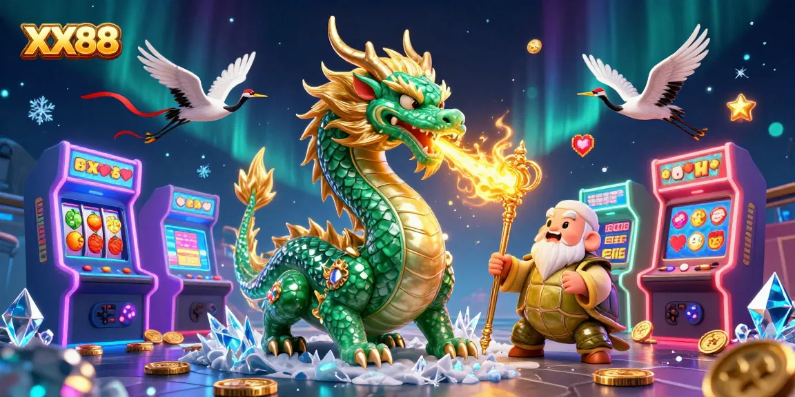 Engage with XX88's vibrant casino realm featuring a jade dragon, turtle sage, and lucky cranes