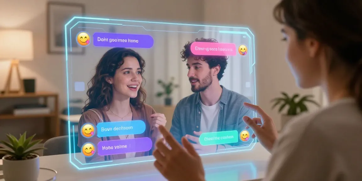 Engaging ai sex chat between avatars in a cozy, modern space.