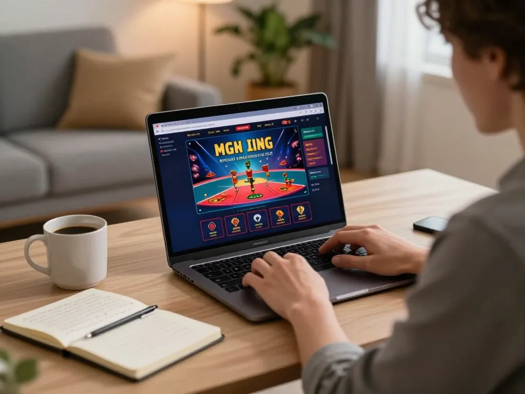 Playing exciting games at online usa casinos from the comfort of home, showcasing a vibrant gaming interface.
