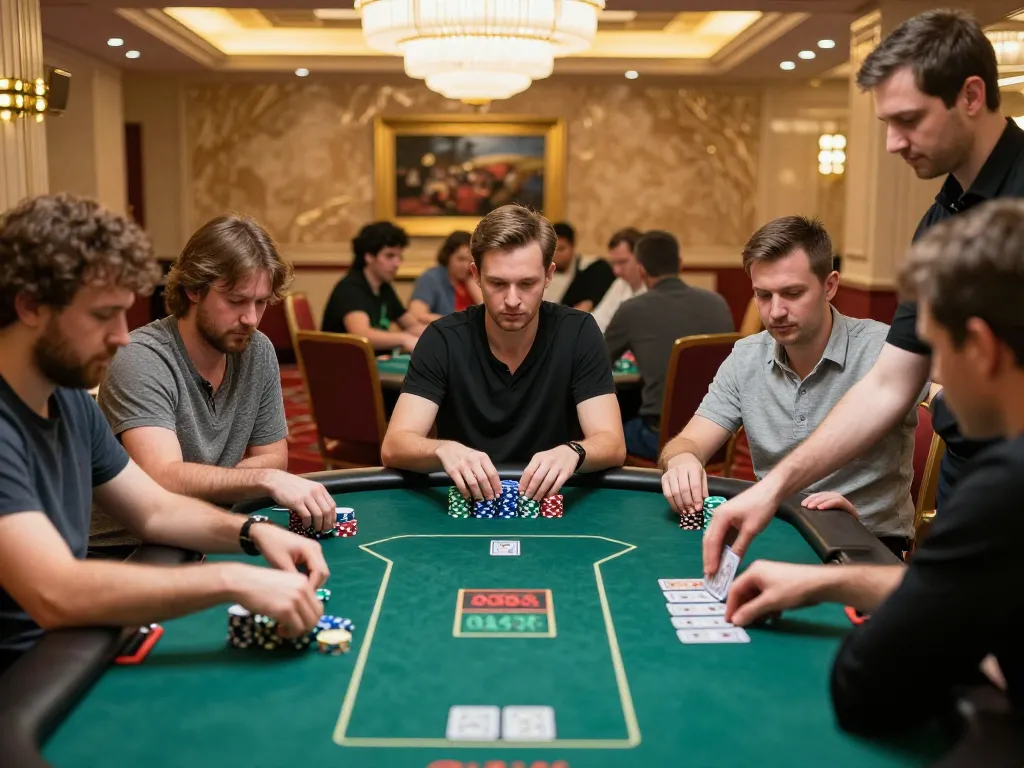 Players engaged in a thrilling game at Bem88l casino poker table, showcasing strategy and skill