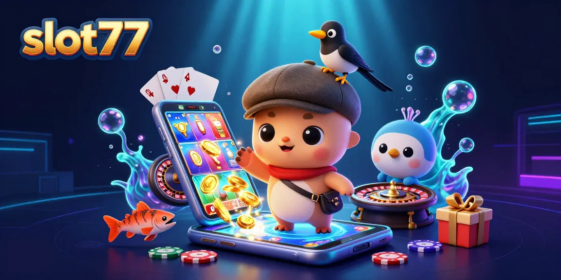 Engage with slot77 in a vibrant scene featuring Nessie and playful elements of slot gaming.