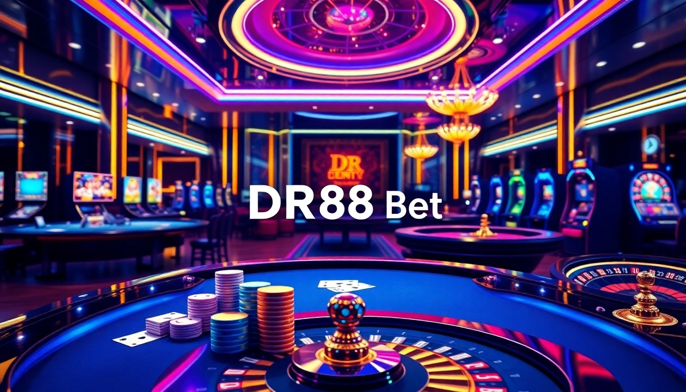 DR88 Bet featuring dynamic roulette wheel spin and professional poker chip stacks in online casino play