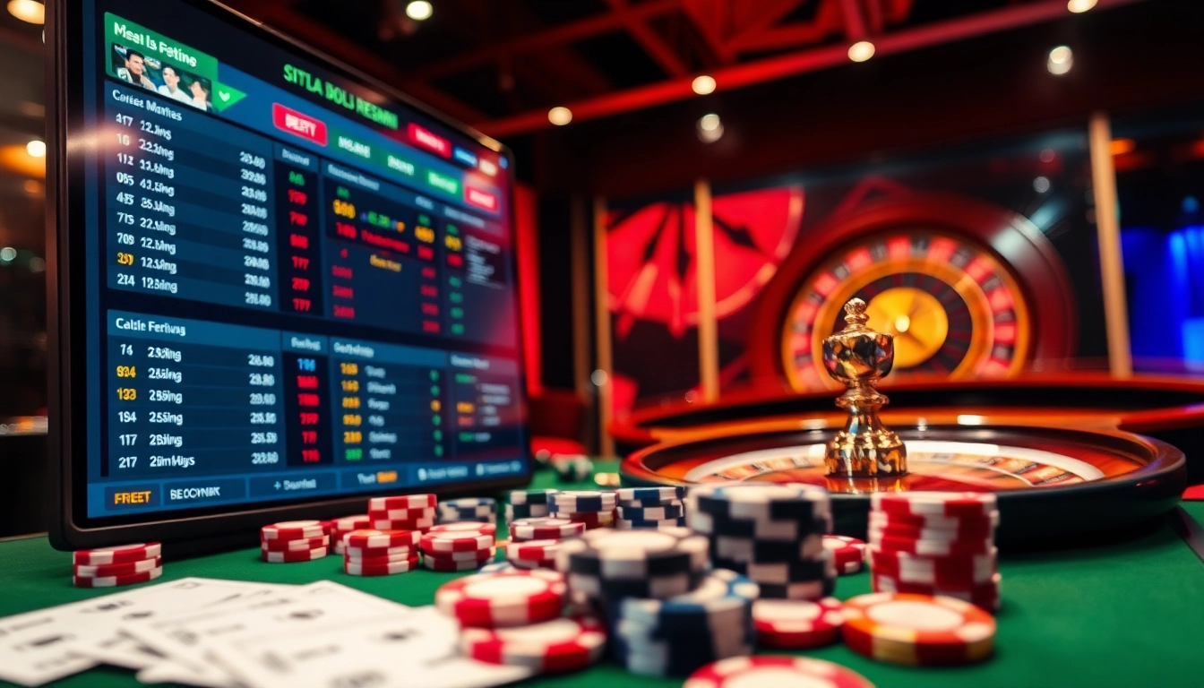 Situs Judi Bola Resmi display showcasing vibrant betting interface and chips in action
