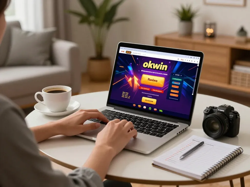Engaged player exploring okwin gaming strategies in a cozy home setting