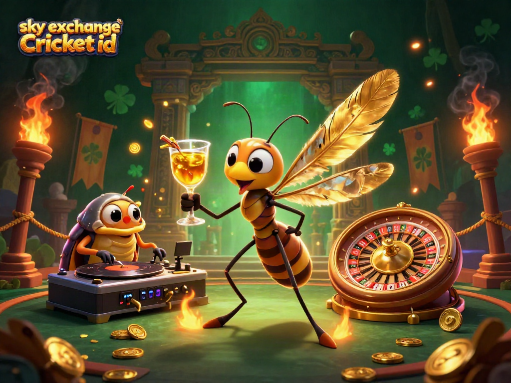 Experience the excitement of sky exchange Cricket id through a vibrant casino-themed 3D digital illustration.