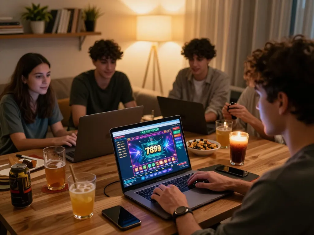 Engaged player experiencing online gaming at 789club on laptop in cozy home setting