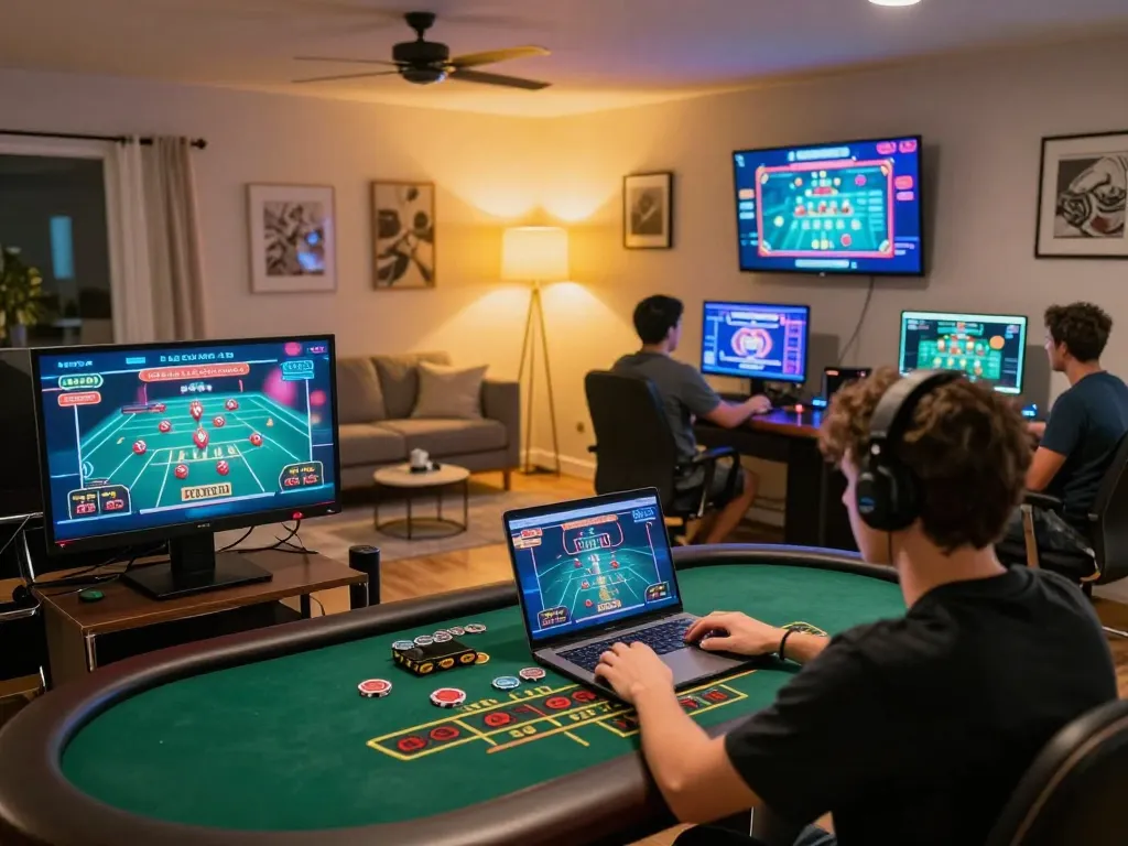 CM88 player enjoying live dealer baccarat on a laptop in a warm, inviting gaming space