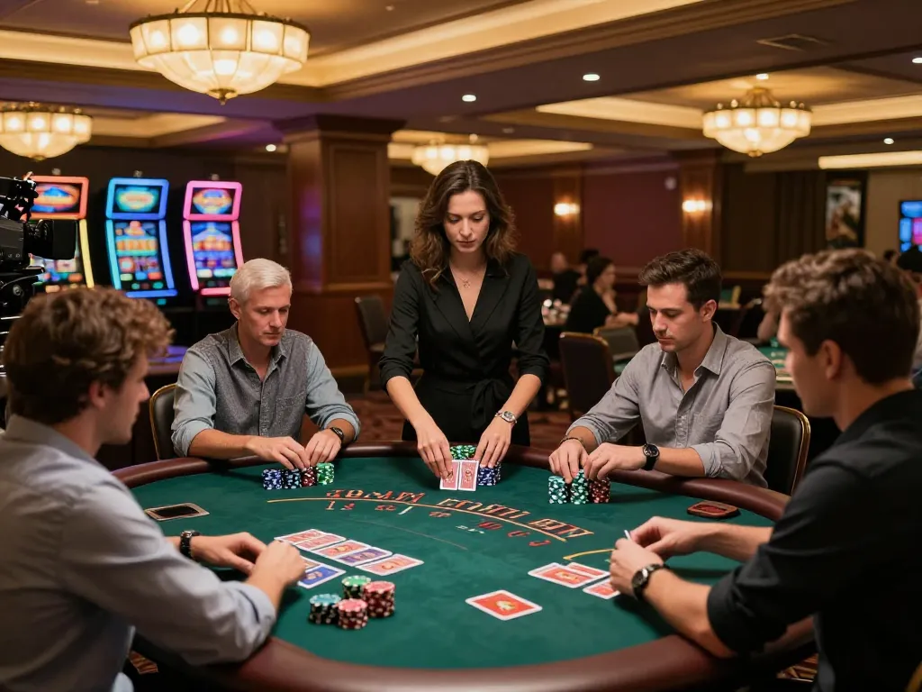 Players strategizing at a blackjack table in a luxurious casino, showcasing SC 88 themed gameplay.