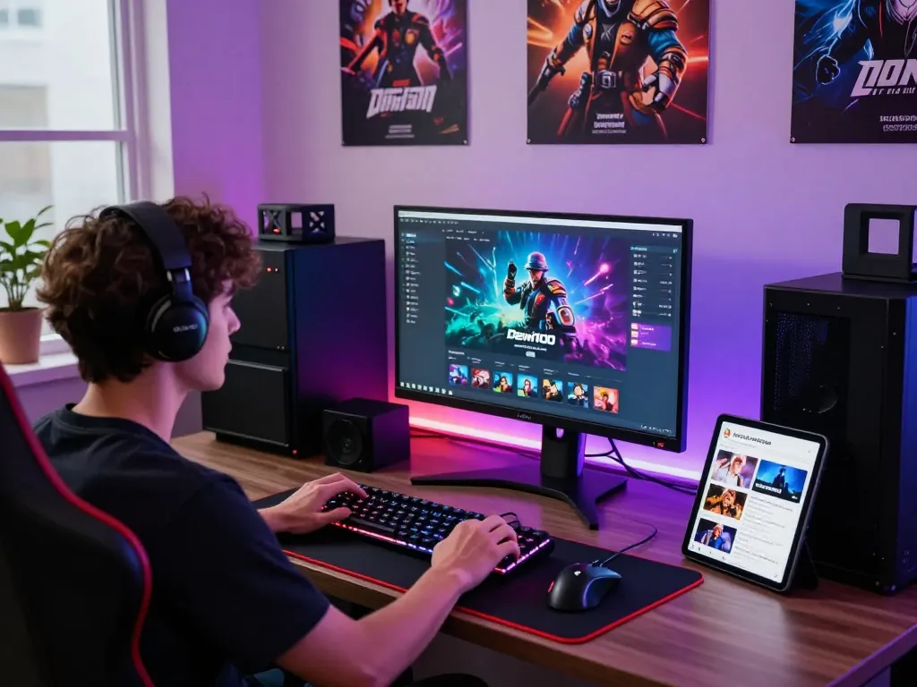 Dewi100 gaming platform displayed on a high-resolution monitor in an immersive online gaming setup.
