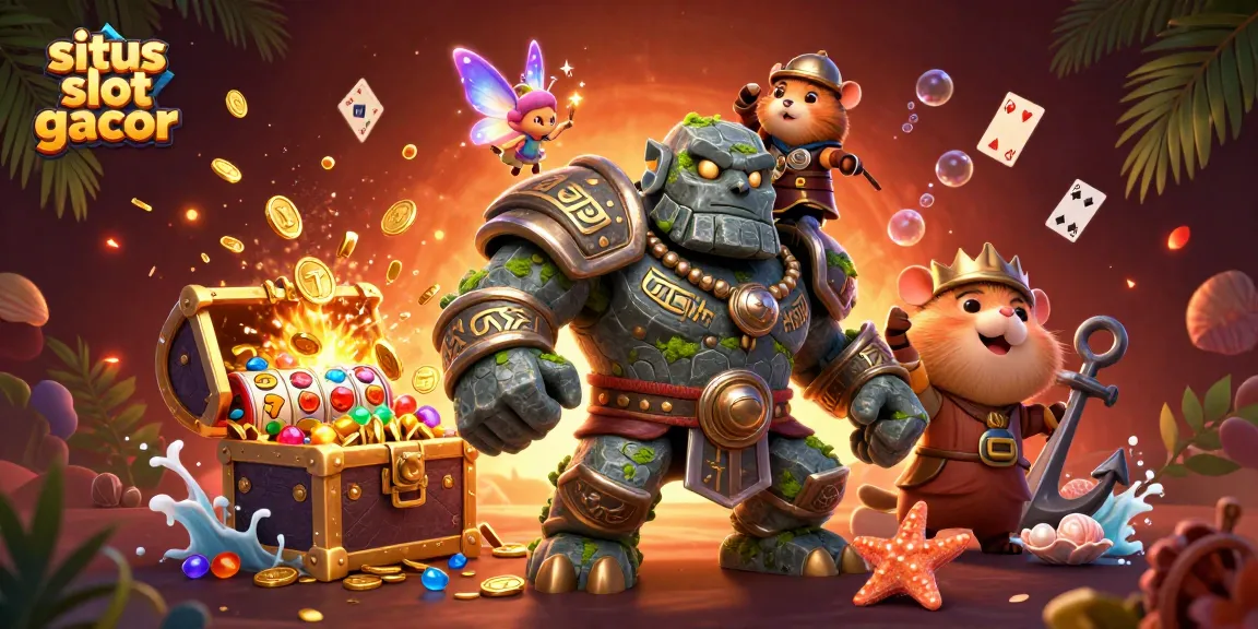 Engage with situs slot gacor through this vibrant 3D illustration showcasing magical characters and dynamic casino elements.