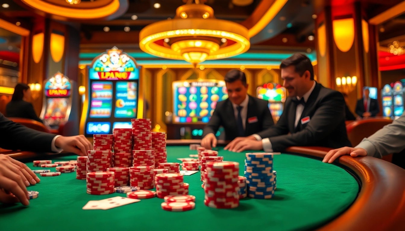 Players engaging in an exciting poker game at a luxury casino table representing 88vn.