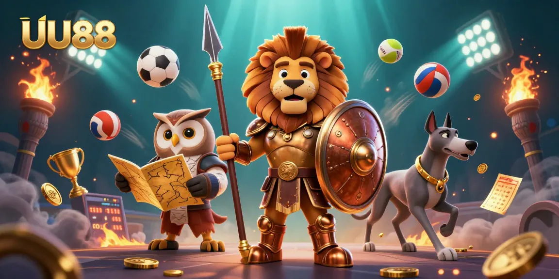Experience the thrill of UU88 betting with heroic characters amidst dynamic sports action.