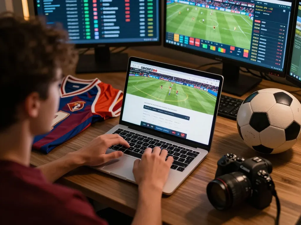 Simplified view capturing user engaging in SBOBET88 login process while analyzing sports betting odds.