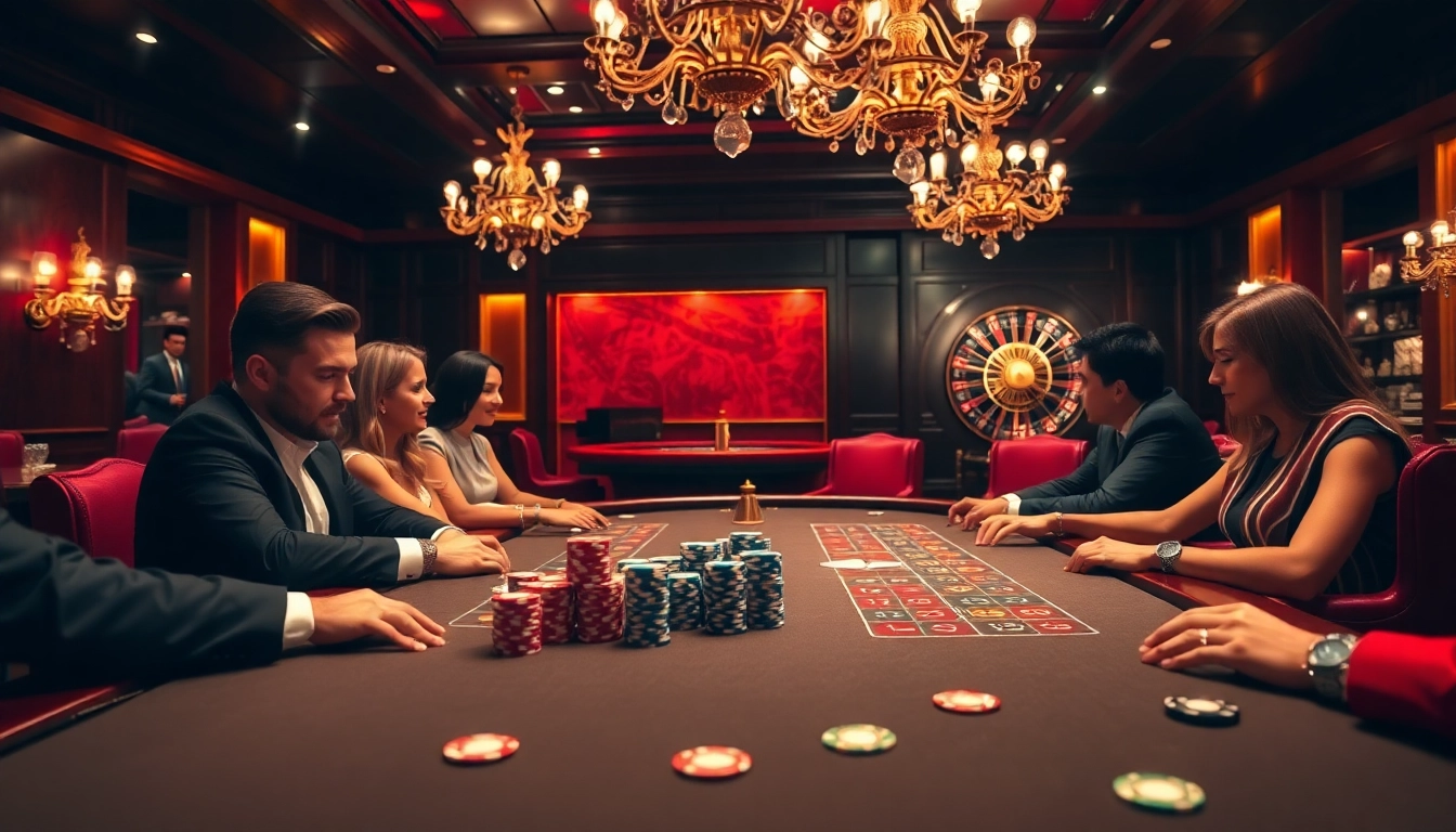 Bongdalu casino environment featuring a high-stakes poker game with colorful chips on the table.