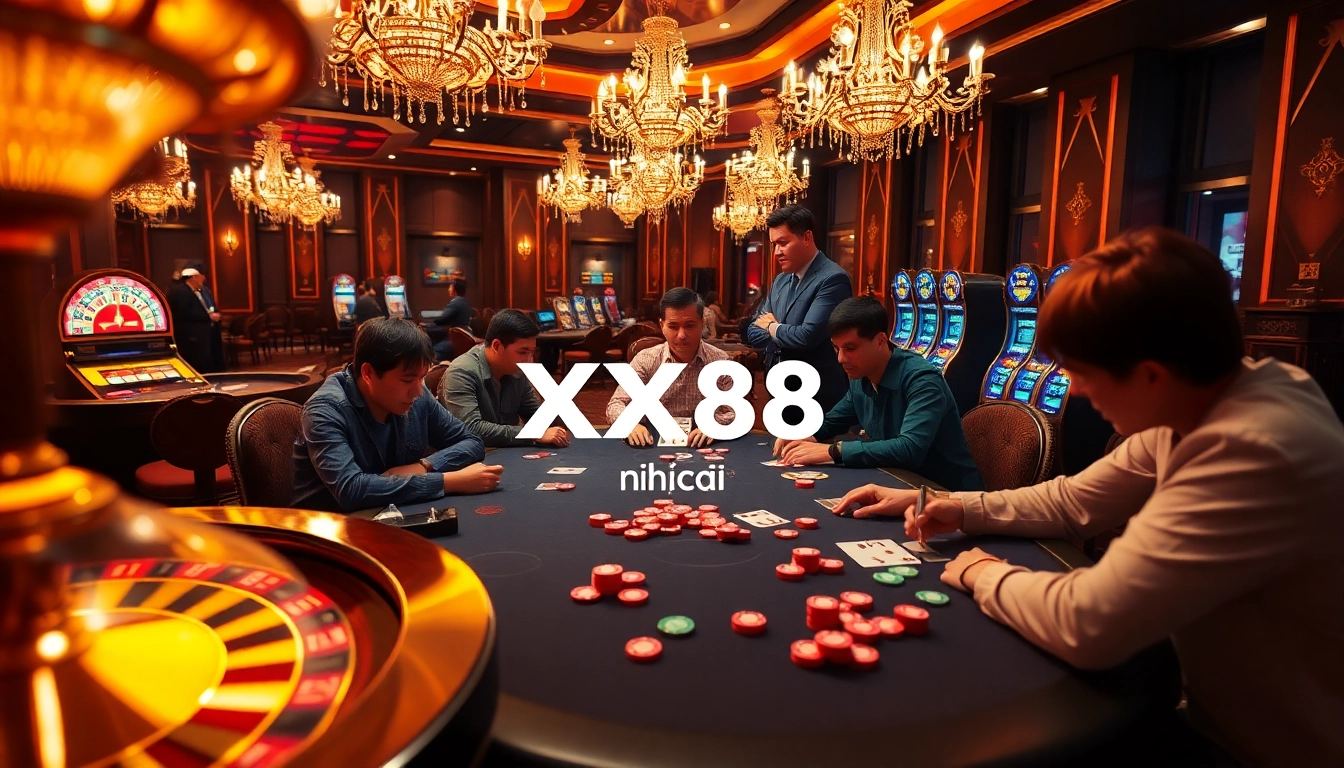 The ultimate gambling excitement at nhà cái xx88 with a luxurious casino poker table and players in action.