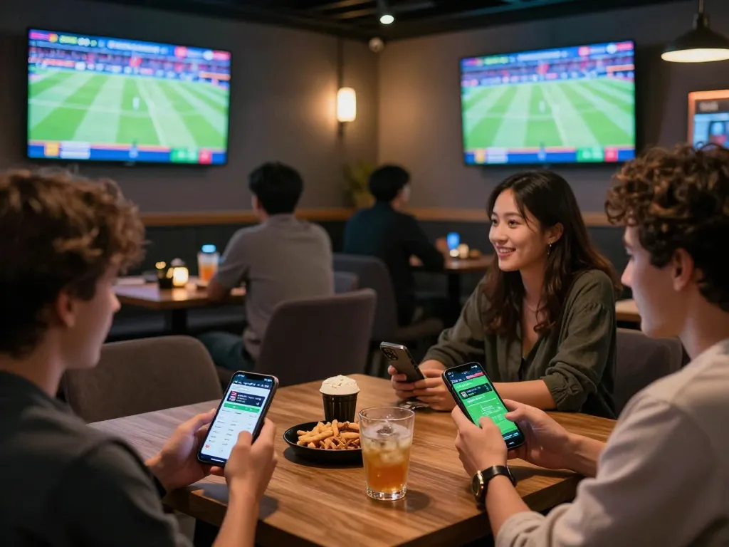 Patrons engaging in sports betting while viewing live games, emphasizing tylekeo for better odds.