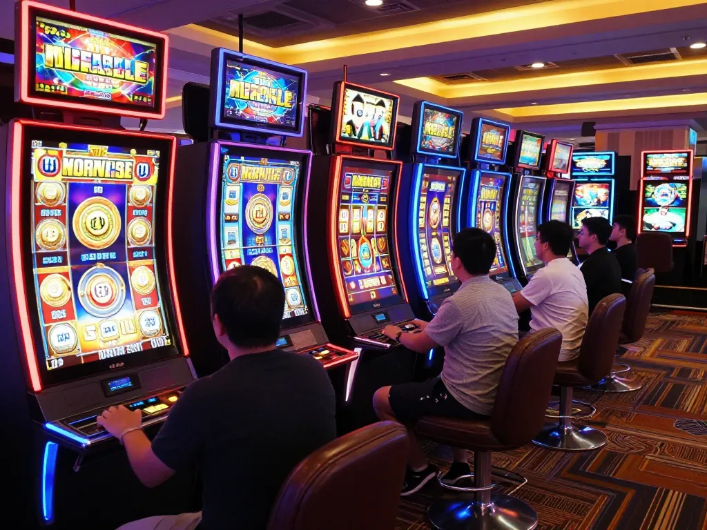 Players enjoying dynamic slot 89 games in a vibrant casino environment with flashing lights