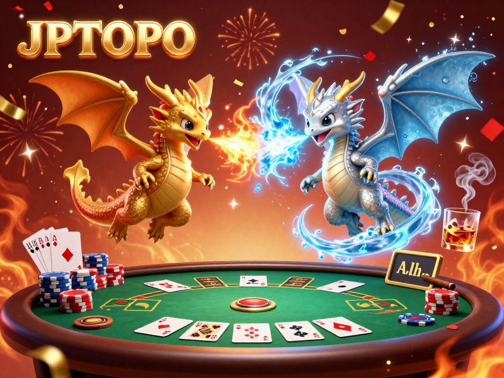 Engage in thrilling gameplay with JPTOTO as dragon-themed action unfolds around a vibrant poker setup.