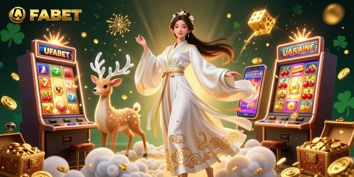 Spin the reels at UFABET with an exquisite Asian woman in a flowing hanfu amidst dazzling jackpots and casino games.