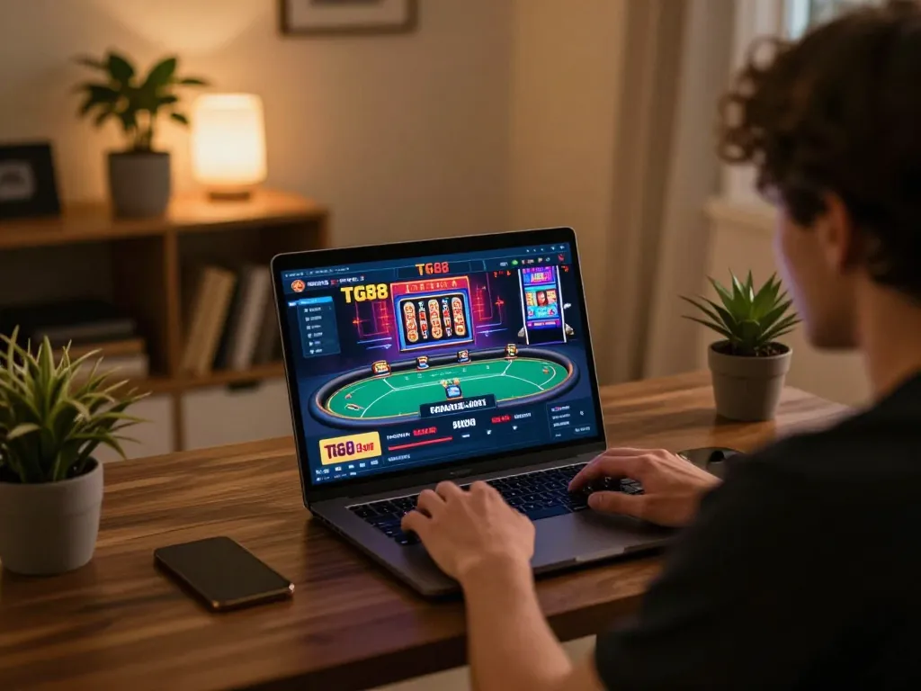 Engaging with the TG88 online casino platform for exciting gameplay from home.