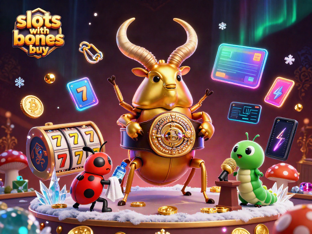 Experience thrilling slots with bonus buy featuring dynamic characters and engaging game elements in an action-packed 3D illustration.