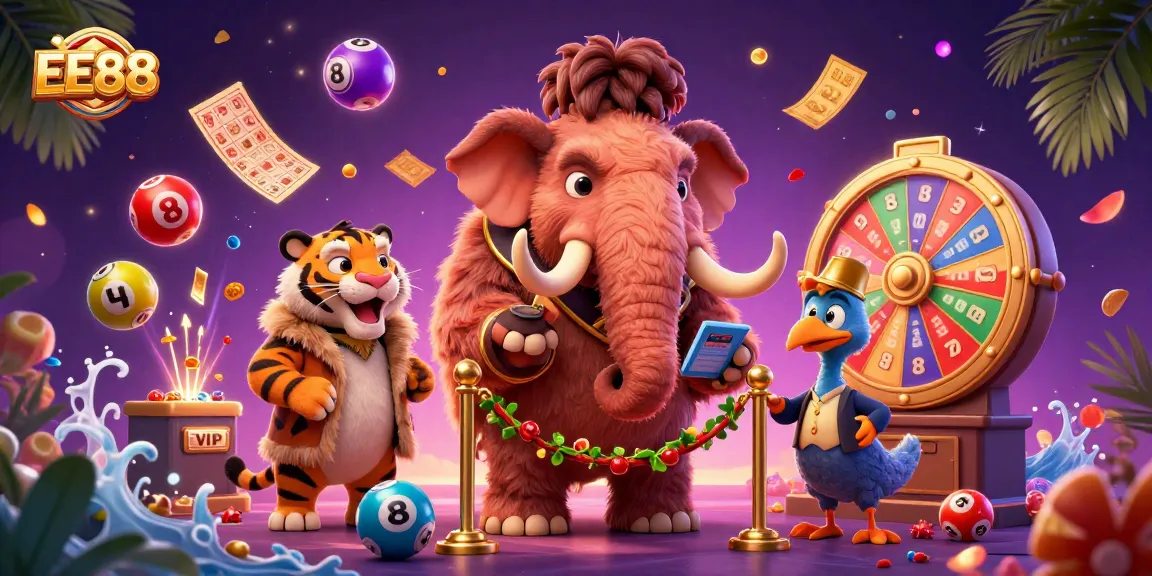 Experience the thrill of EE88 with unique characters and dynamic lottery elements in this vibrant casino scene.