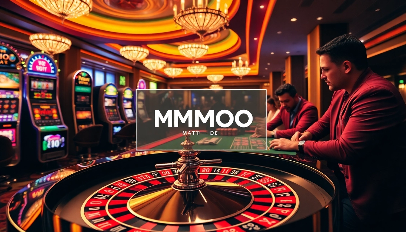 Exciting gaming atmosphere at https://mmoo1.de.com/ featuring roulette table and poker players.