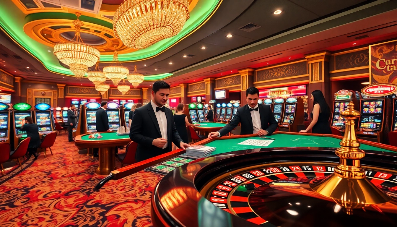 Engage with the exciting atmosphere of online gambling at https://luckywin.hu.net/ with vibrant casino tables and slot machines.