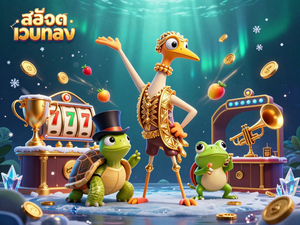 Experience thrilling slots action with สล็อตเว็บตรง in a vibrant, animated 3D casino scene.