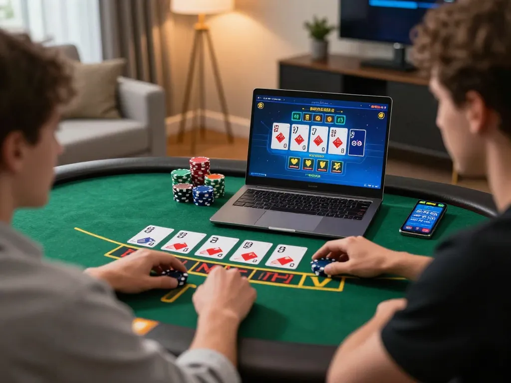 Engaging in blackjack at home while accessing ทางเข้า m109 for an enhanced online casino experience.