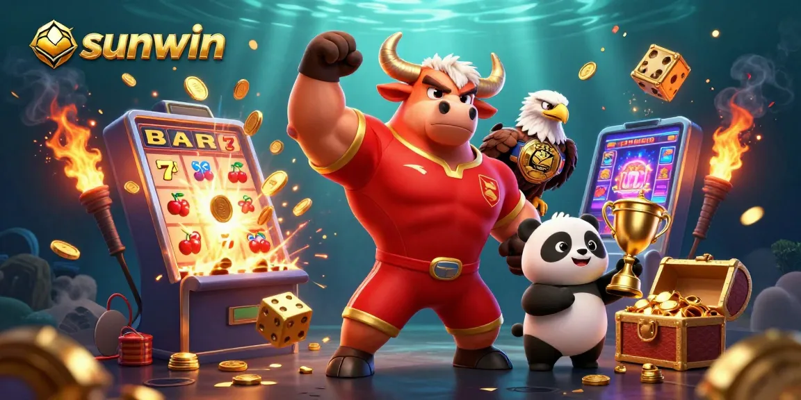 Experience sunwin excitement with a vibrant jackpot scene featuring thrilling casino elements and characters.