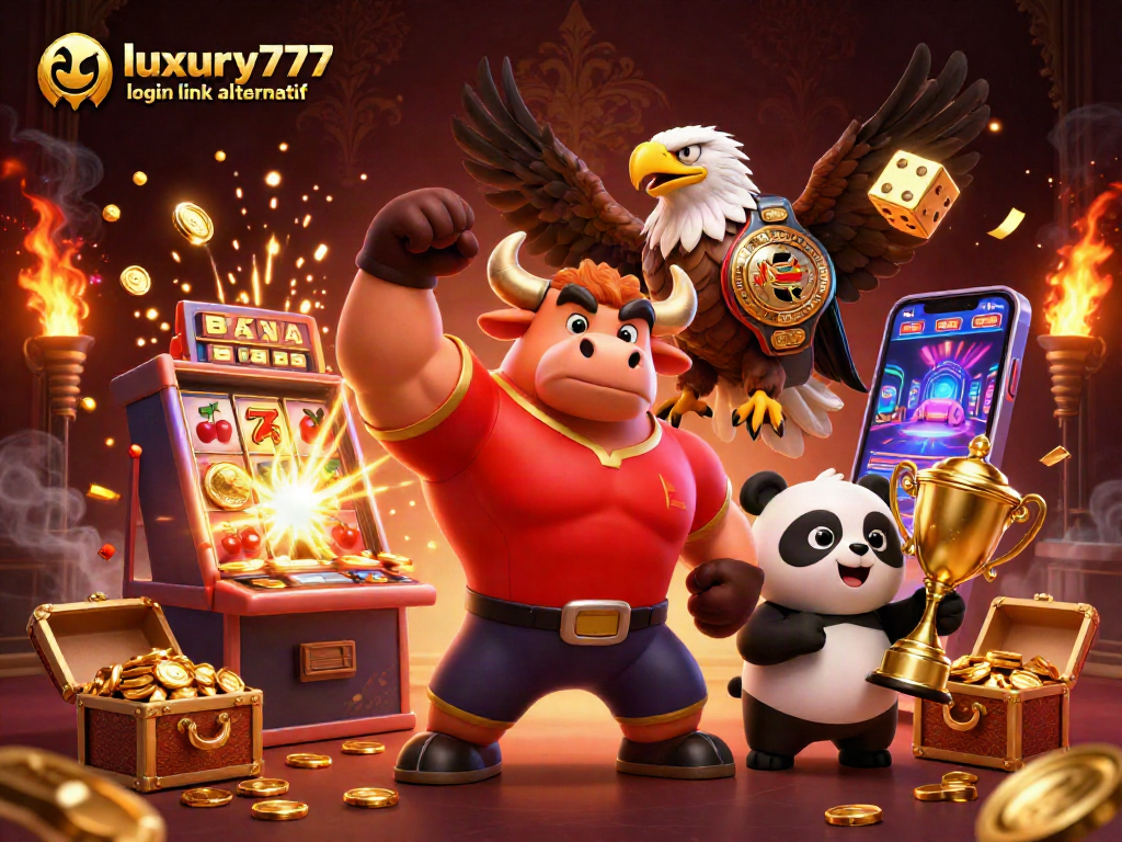 Slot jackpot yang dinamis menunjukkan luxury777 login link alternatif dengan simbol beruntung dan efek kembang api.